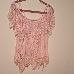 Vintage Pink Lace Off-Shoulder Top